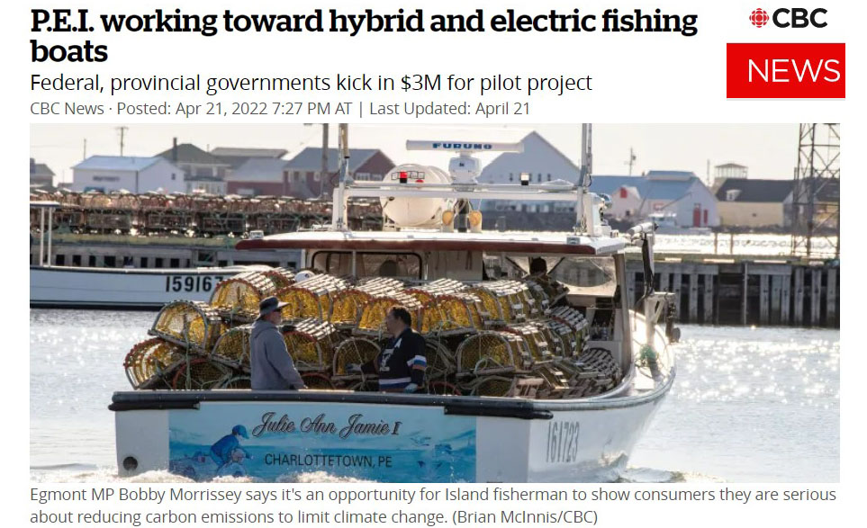 Canadian Federal and Provincial Government announced $3 million investment into hybrid fishing boat pilot